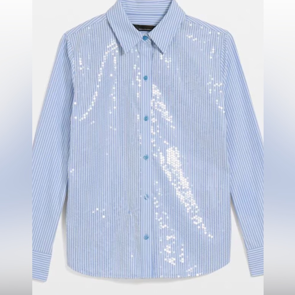 Blue Striped Button Down Shirt with Sequins